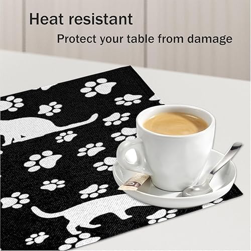 Miniatura 5 de Cute Cart Dog Paw Print Placemats for Dining Table Animal Cloth Placemats Set of 6 Heat Resistant Washable Table Place Mats 12 x 18 Inch