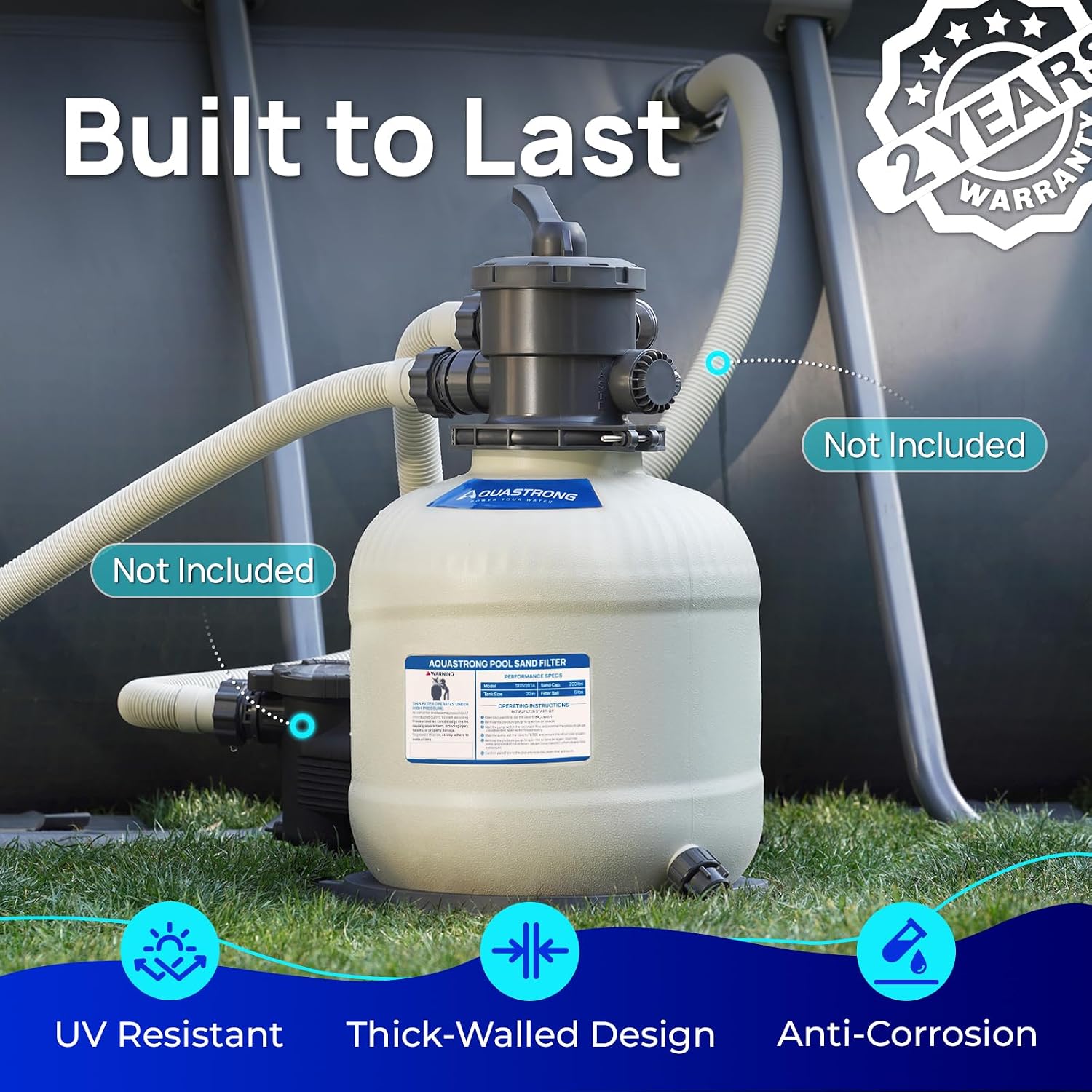 Aquastrong Sand Filter System with 6-Way Valve, Top-Mount Valve Pool Sand Filter, 20in, Up to 32000 Gallons