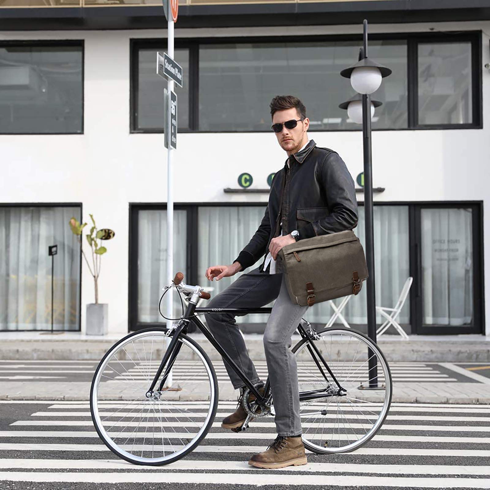 FANDARE Borsa a Tracolla Borse a spalla per 14 Pollici PC Ventiquattrore Borse Messenger di tela Uomo Donna Borsa postino Borsetta per viaggio lavoro scuola business università Pendolare Grigio L