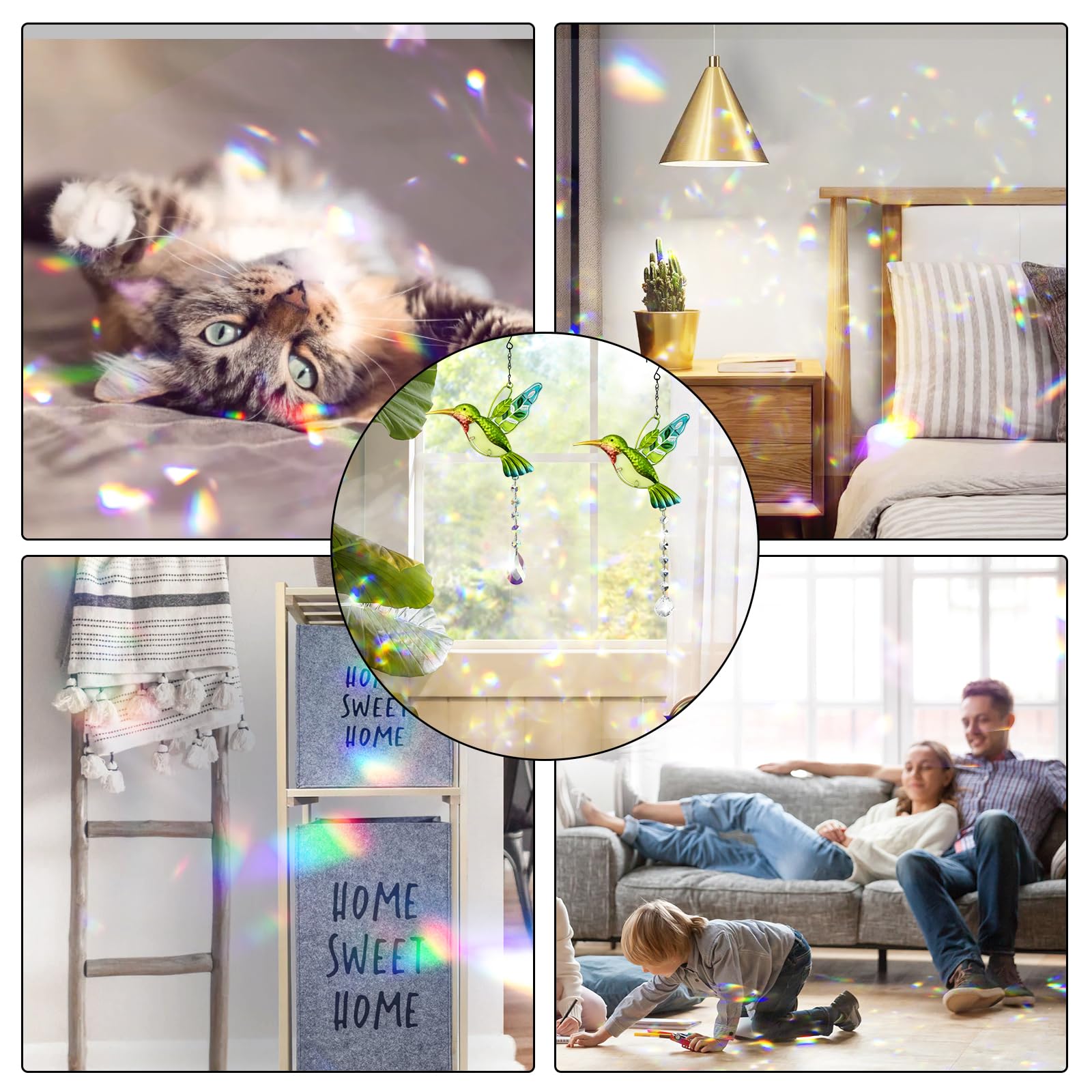 4 acchiappasole a colibrì, 41 x 18 cm, con cristalli Suncatcher da appendere, con 4 ganci per finestre, giardino, camera da letto, matrimonio, ecc