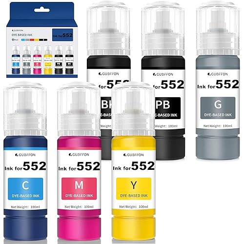 Compatible for 552 Ink 600ml Refill Ink Bottle Replacement for EcoTank Photo ET-8550 ET-8500 Printer High Capacity 6-Pack (Not Sublimation Ink)
