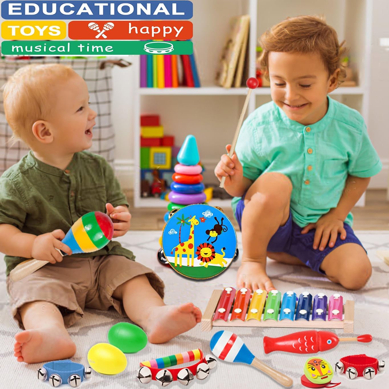 Toddler Musical Instruments Set Wooden Percussion Instruments Toy for Kids Preschool Education Early Learning Musical Toy for Boys and Girls