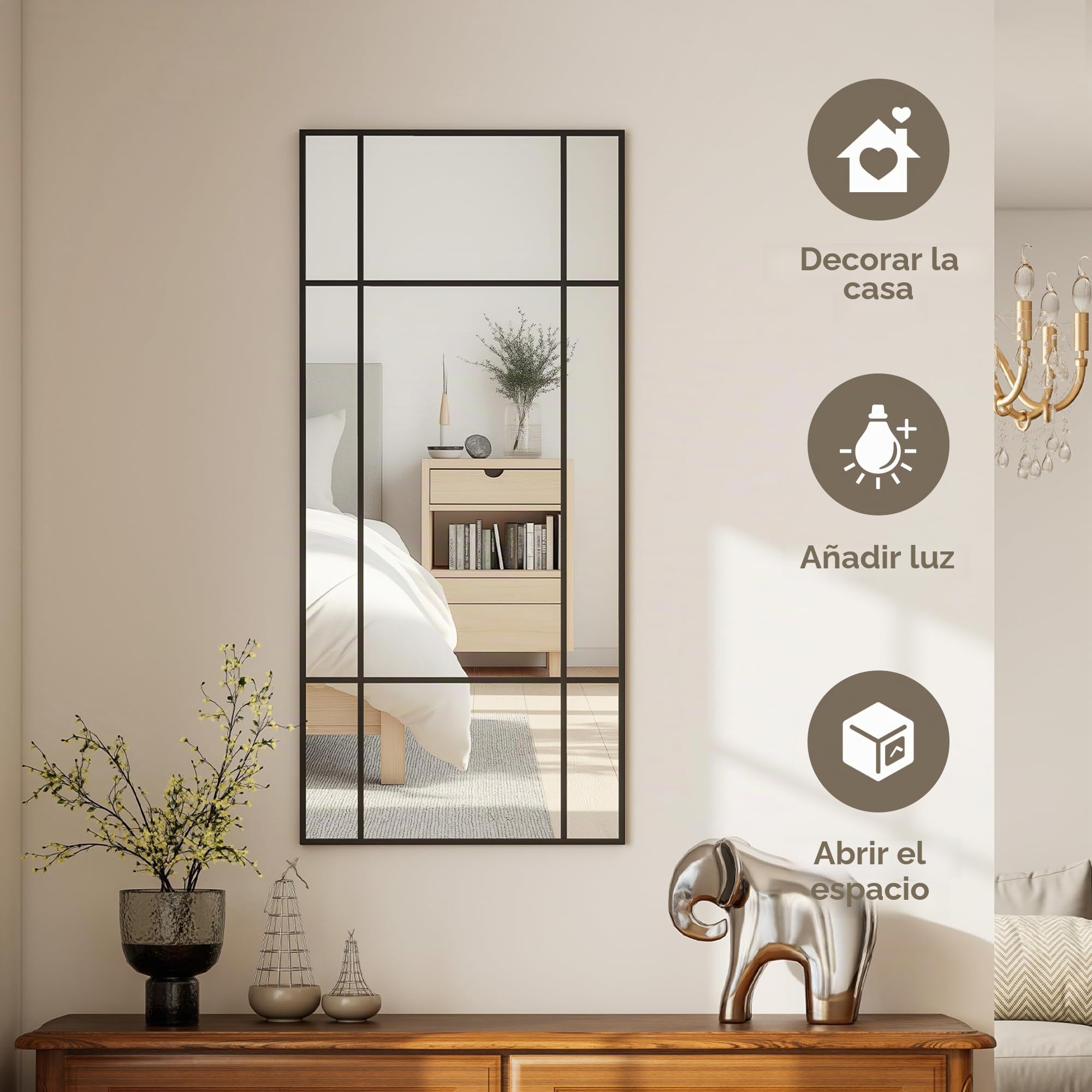 HOMCOM Espejo moderno estilo ventana, espejo para dormitorio y salón con montaje vertical y horizontal, 110 x 50 cm, negro