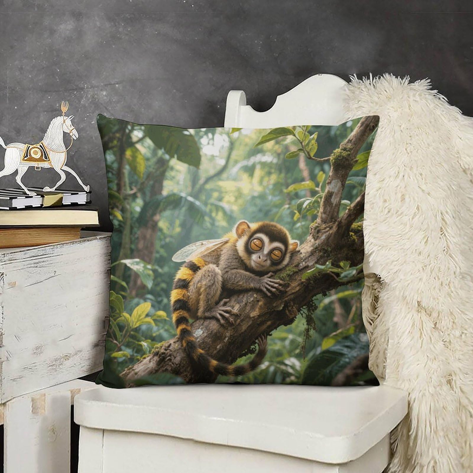 FodPand Boho Farmhouse Slow Loris Pillow Covers with Hidden Zipper 12x12 Soft Plush Cushion Cover Decorative Throw Pillow Cases for Couch Bed Sofa Living Room Indoor Outdoor Home Decor