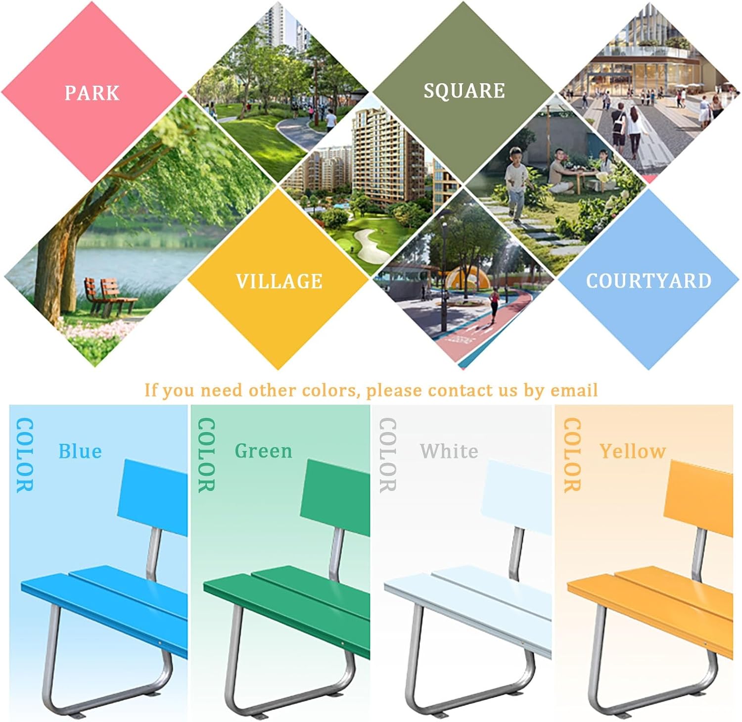 Garden Metal Bench, Outdoor Park Bench with Backrest, 2-Seater Chair, Patio Bench with Galvanized Steel Frame, Decor Furniture Seating, Weather Resistance, for Lawn, Backyard (Size : L47''