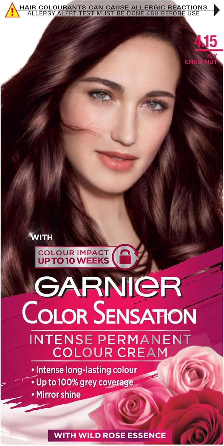 Garnier Color Sensation Brown Hair Dye Permanent 4.15, Icy Chestnut Brown Garnier Color Sensation Brown Hair Dye Permanent 4.15, Icy Chestnut Brown
