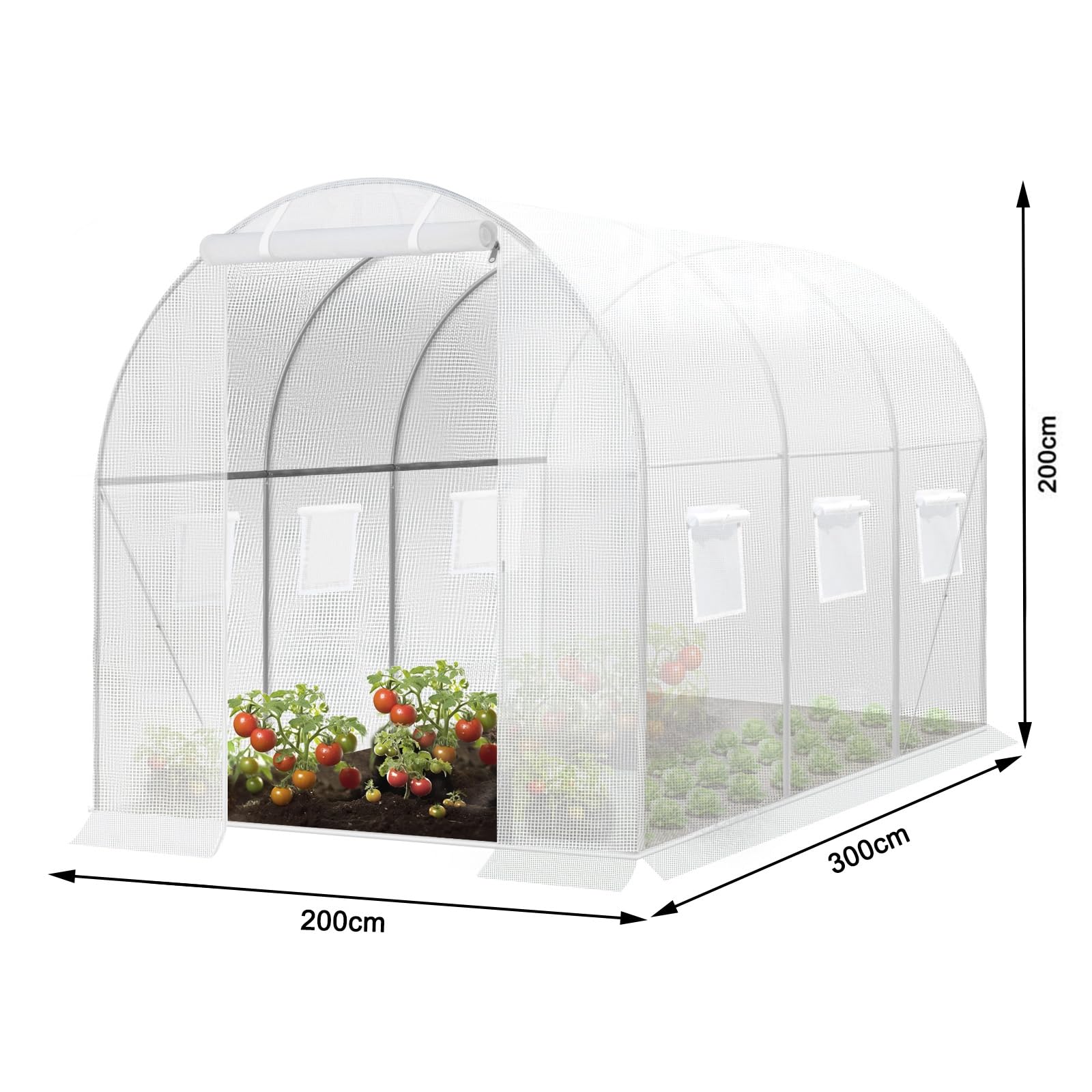 WOLTU Invernadero para Jardin, Invernaderos de Huerto, con 1 Puerta y 6 Ventanas, 200x300x200 cm, Tubos de Acero Resistentes, Cubierta de PE 140g/㎡, Blanco