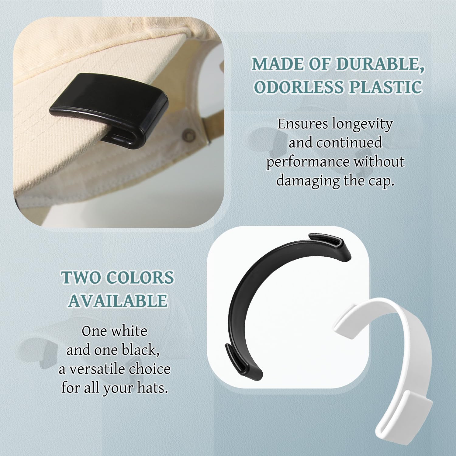 BOROLA Hat Brim Bender Tool, Easy Hat Bill Shaper for Baseball Caps, Perfect Brim Curve Maintainer, Brim Shaper Holder with Self-Adhesive Hat Sizing Tape(Pack of 2, Black+White)