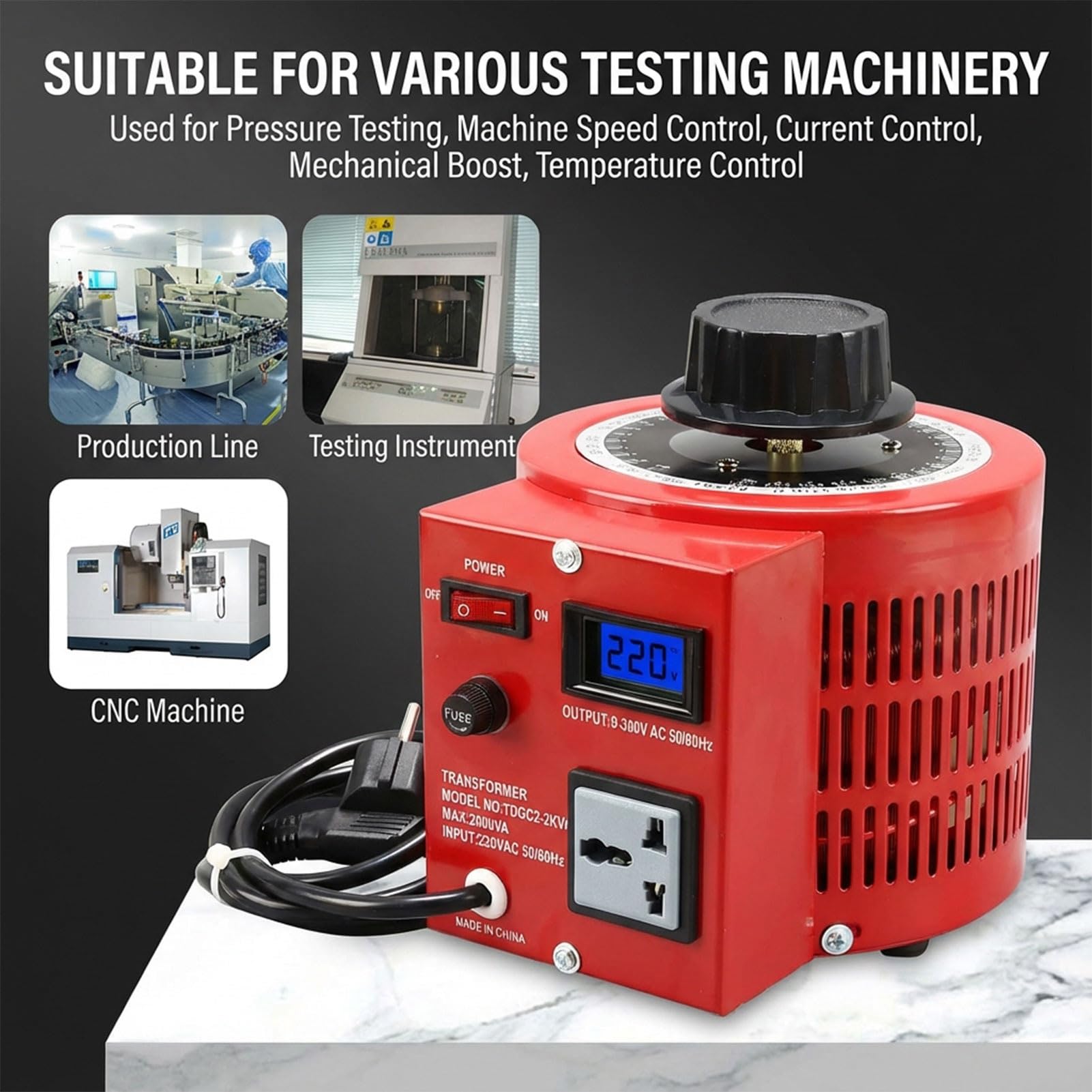 Trasformatore di Tensione Variabile 2000VA, Alimentatore CA Regolabile 0-300V, Ingresso 220-240V, 50/60Hz, per Macchine Utensili, Attrezzature di Test, Uso Industriale(500VA)