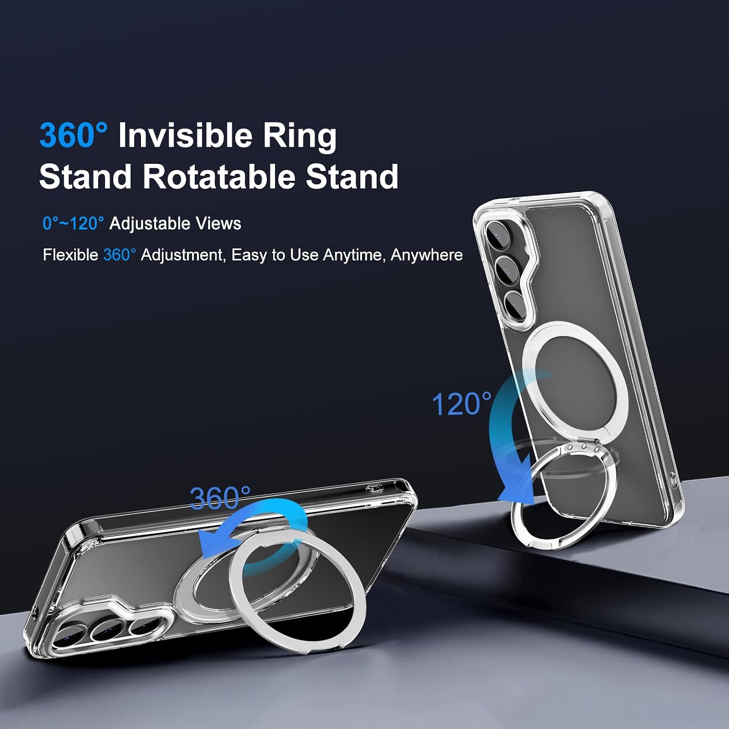 Compatible with Samsung Galaxy S25 Case 360° Invisible Ring Stand Magnetic Case [Compatible with Magsafe][Military Drop Protection] Anti-Fingerprint Shockproof Translucent Design for S25（Clear）