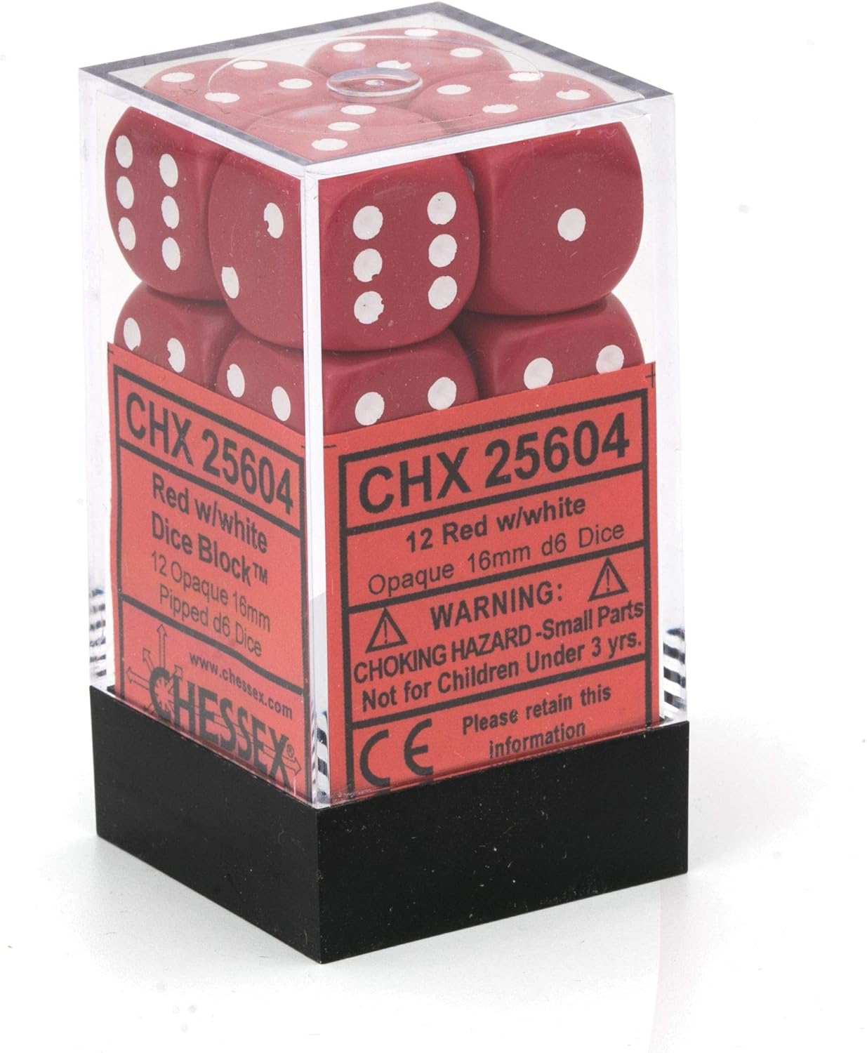 Chessex 12mm Opaque Red & White Polyhedral Dice Set – Compatible with Dungeons & Dragons (D&D), Pathfinder & Other Tabletop RPGs – Includes 12 Dice: D6