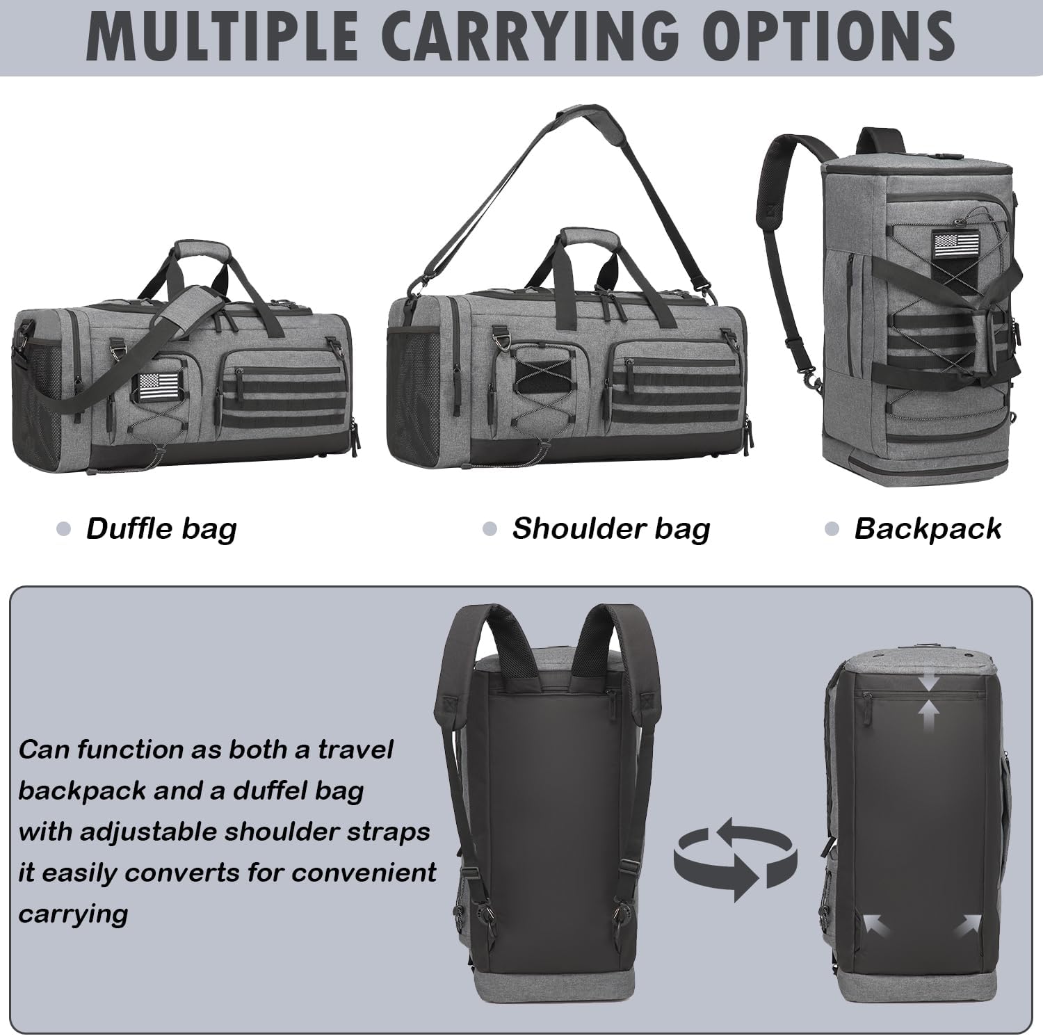 50L Tactical Gym Bag for Men and Women with Shoe & Laptop Compartment image 5