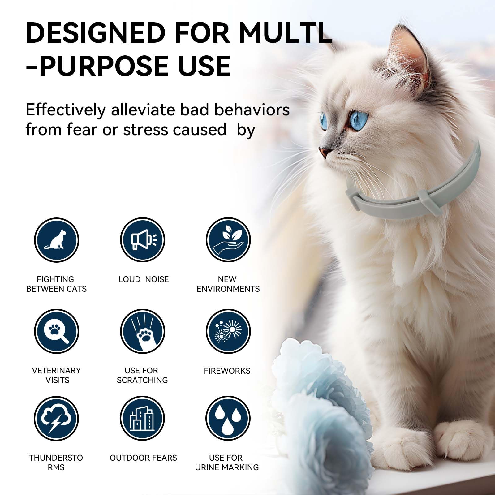 Lot de 4 colliers apaisants avec phéromones apaisantes pour chat, dure 30 jours pour soulager l'anxiété et le stress – Ajustement réglable de 38,1 cm pour tous les chats
