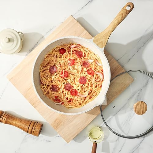 Miniatura 5 de SENSARTE Sartén, accesorios de mango de baquelita, compatible con repalement, colección de cerámica blanca, ollas y sartenes