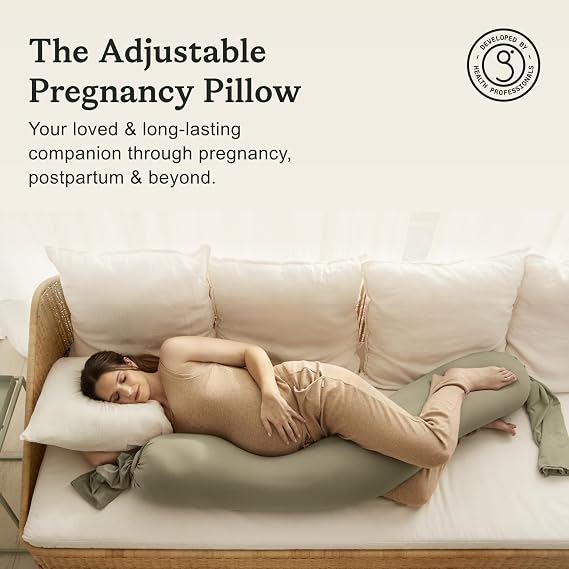 bbhugme Adjustable Pregnancy Pillow – Full Body Support for Side Sleeping - Adjustable Firmness and Shape - Supports Back, Legs, Belly, Hips for Pregnant Women - Removable Cover - Dusty Olive