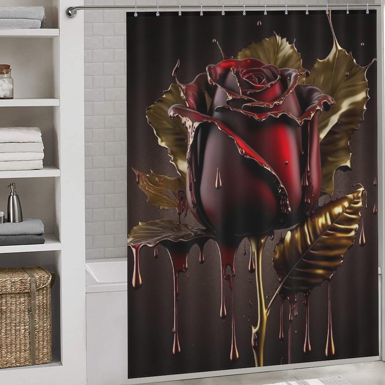 PAZZK Rose Shower Curtain, Shower Curtains Waterproof Washable Polyester Fabric, Bathroom Curtains Shower Curtain with 12pcs Hooks 66x72Inch（168x183cm）