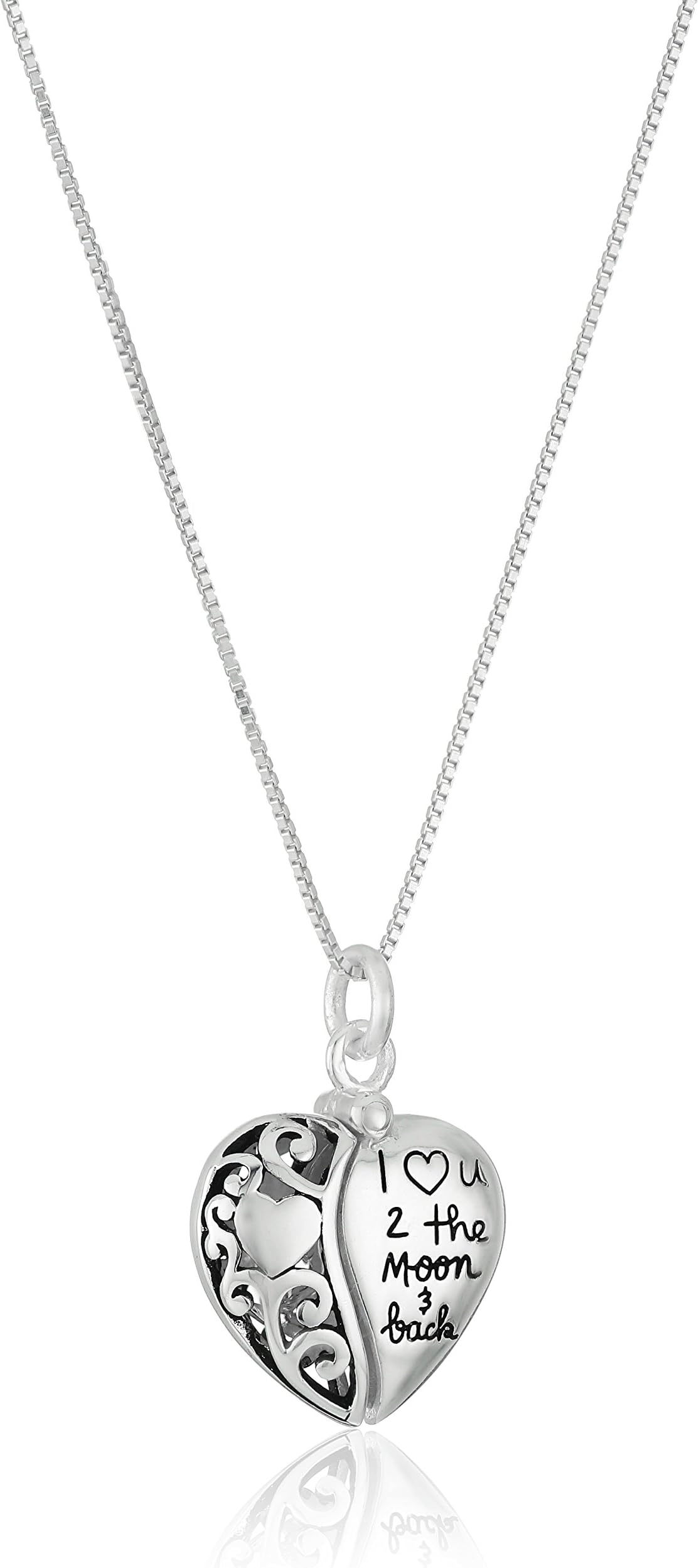 Amazon Essentials Sterling Silver Heart "I Love U 2 The Moon and Back" Pendant Necklace, (previously Amazon Collection)
