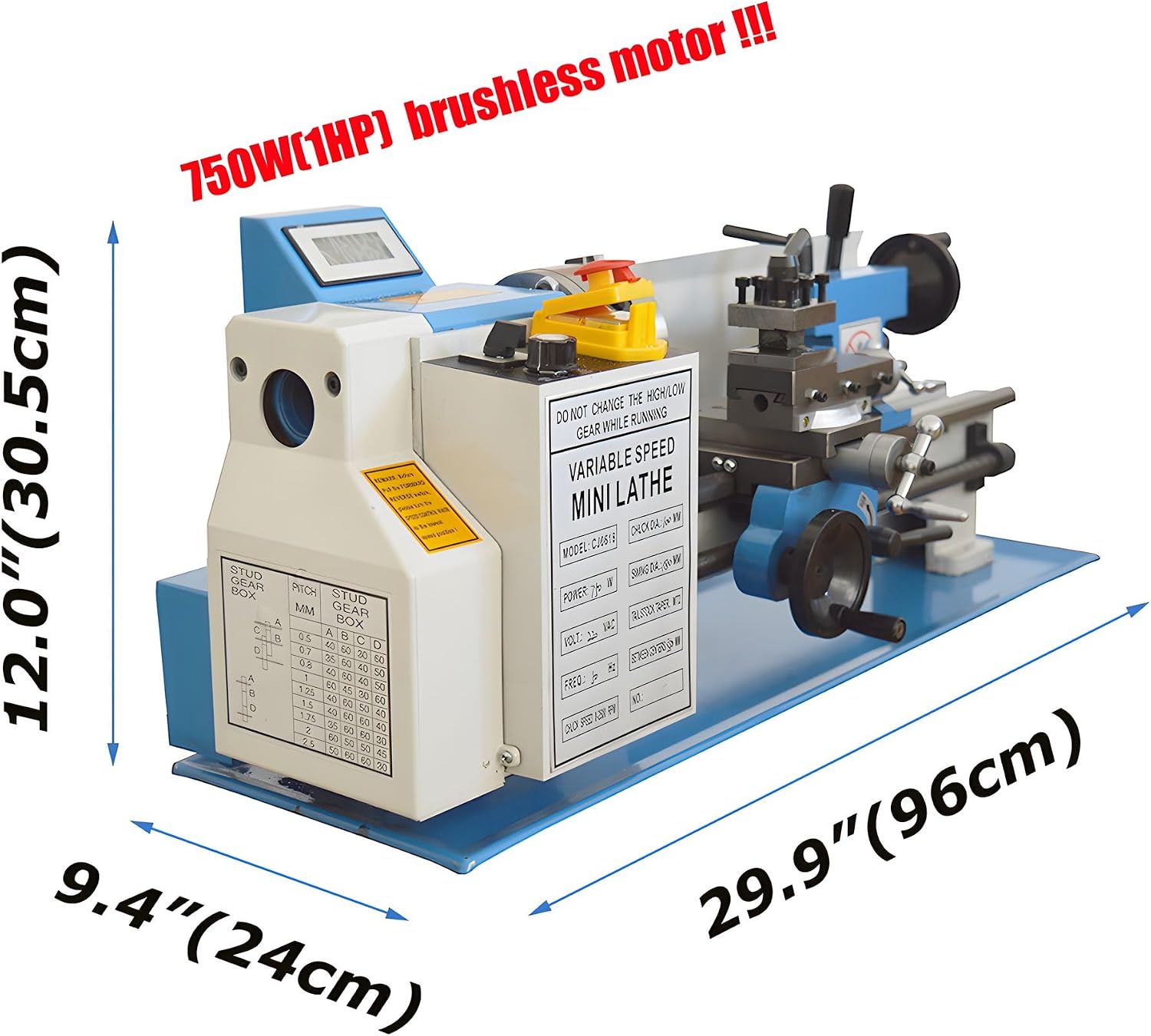110V CJ0618 Metric Thread Metal Working Lathe for Teaching 7"x14" 750W Brushless Motor Metal Lathe