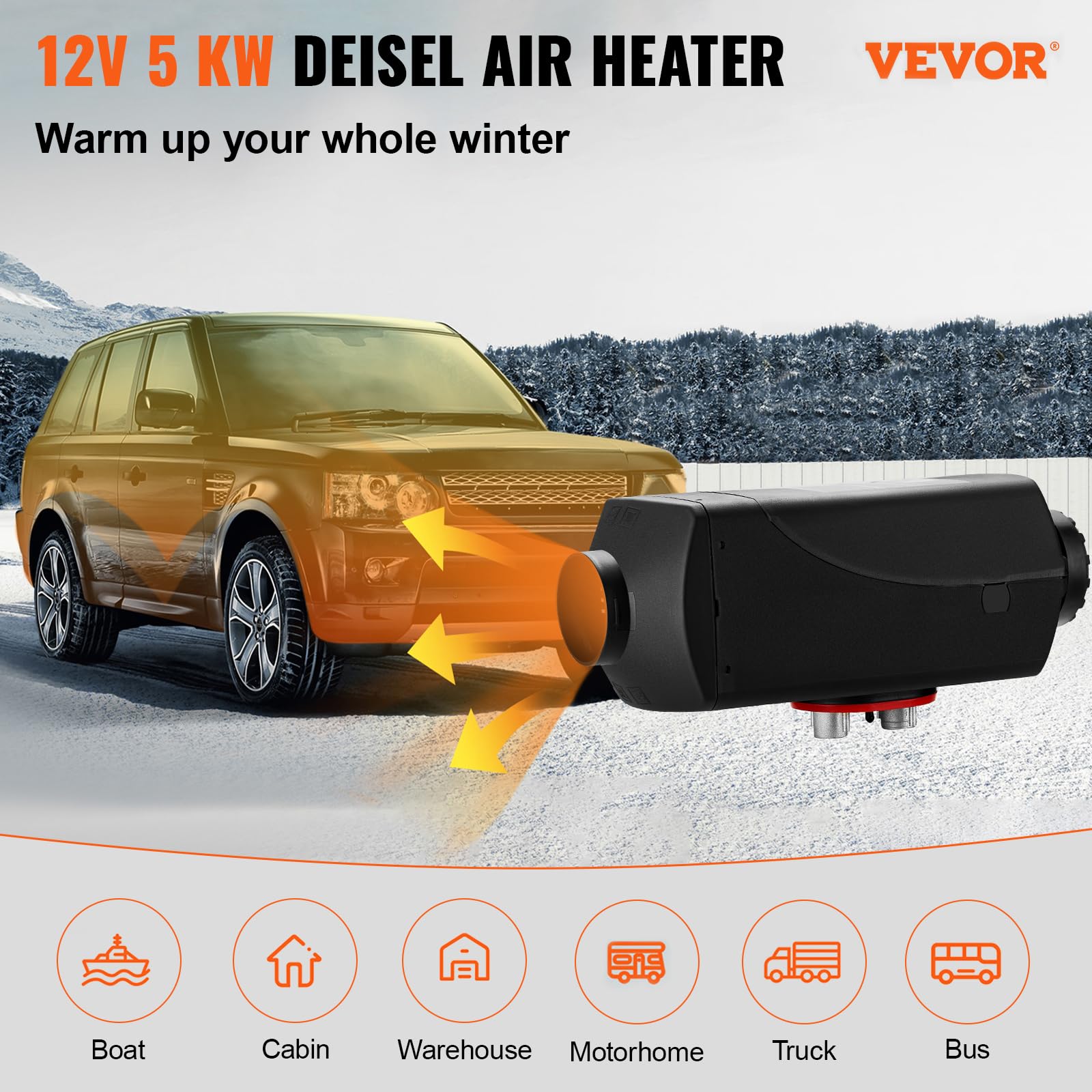 VEVOR 5KW 12V diesel parco riscaldatore con display digitale LCD, kit di riscaldamento diesel parco aria con silenziatore per camion a bordo