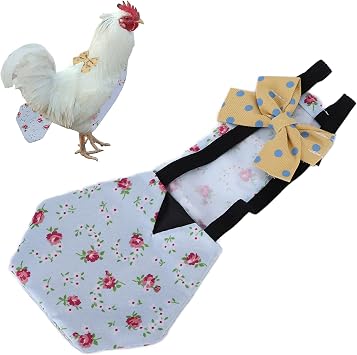 Pet Chicken Duck Diapers, Washable Reusable and Adjustable Nappy Poultry Cloth for Goose Duck Hen Chicken Health Supplies[M Blue Flower]