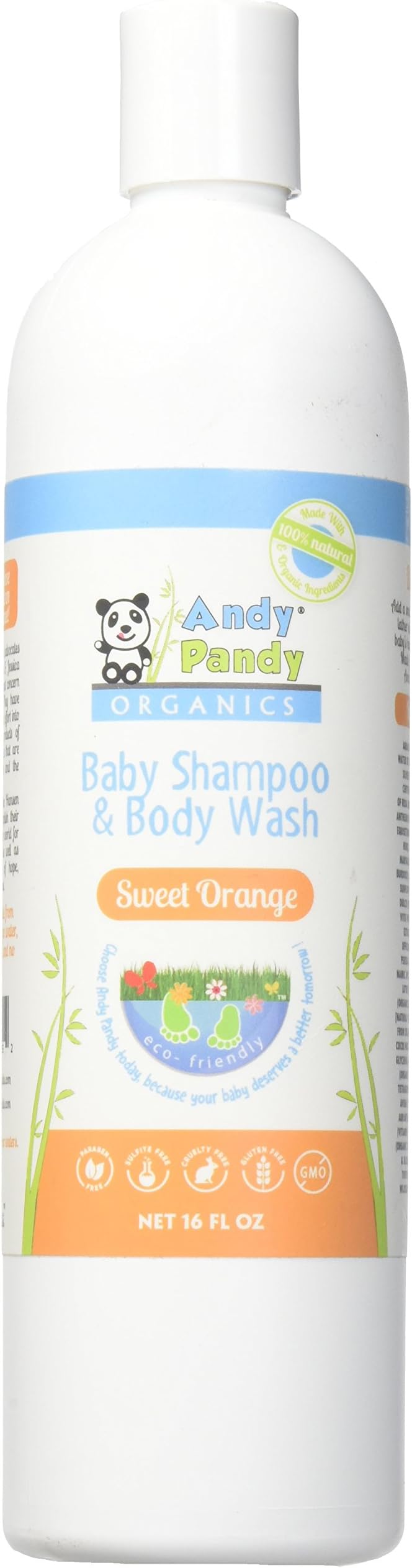Andy Pandy Organics 100% Natural & Organic Baby Body Wash & Shampoo, Sweet Orange unscented, lavender, orange 16 Fl Oz