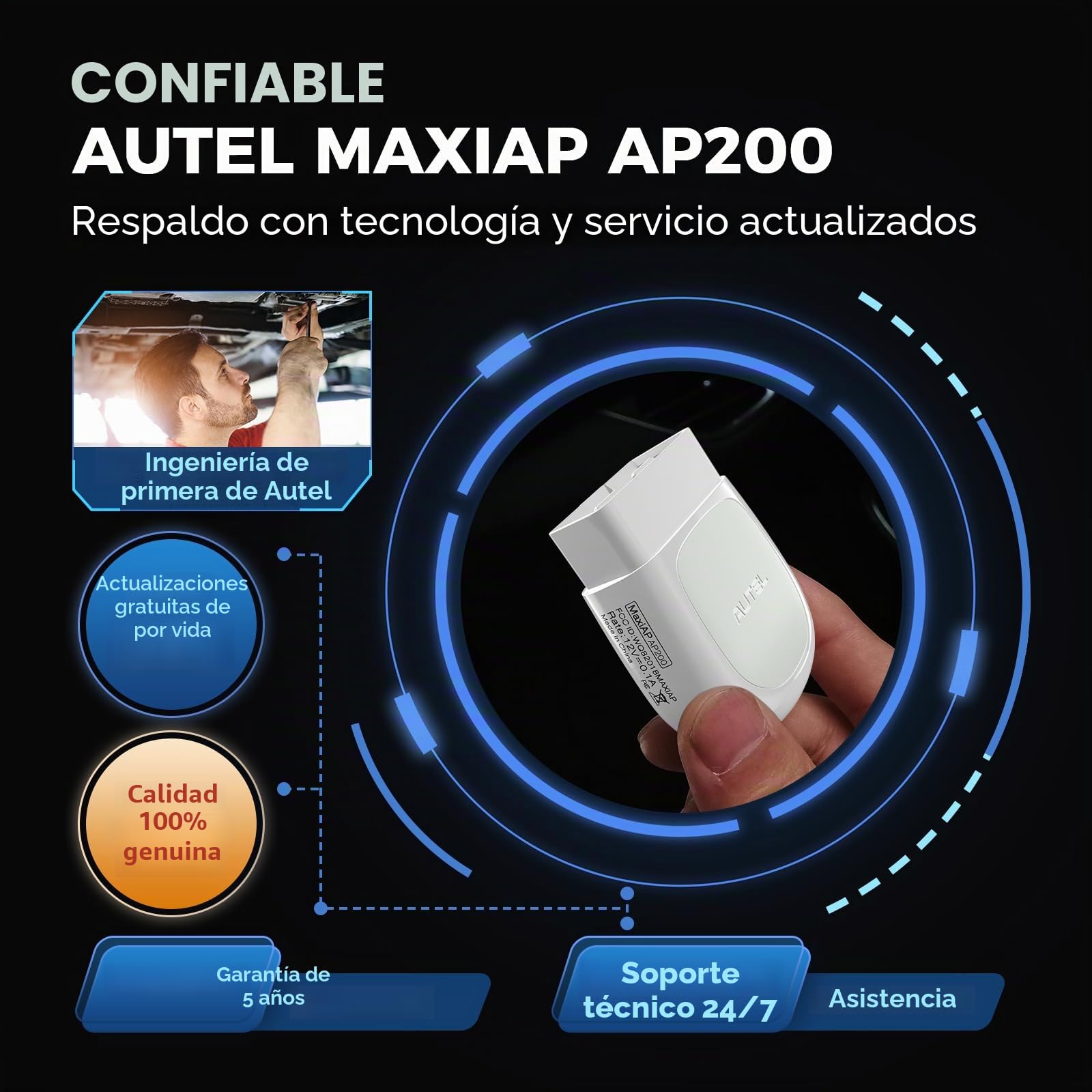 Autel MaxiAP AP200 OBD2 Adaptador de Escáner con Todos los Diagnósticos de Sistema, 19 Funciones Especiales y AutoVIN, IMMO Servicio, Reset/EPB/BMS/SAS/TPMS/FAP(Versión Bluetooth de MaxiCom MK808)