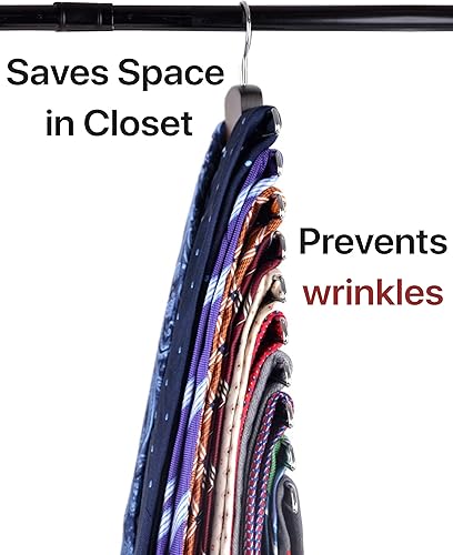 Miniatura 2 de Umo Lorenzo Colgador de madera prémium para corbata y cinturón, organizador central de madera de nogal y estante de almacenamiento con un acabado