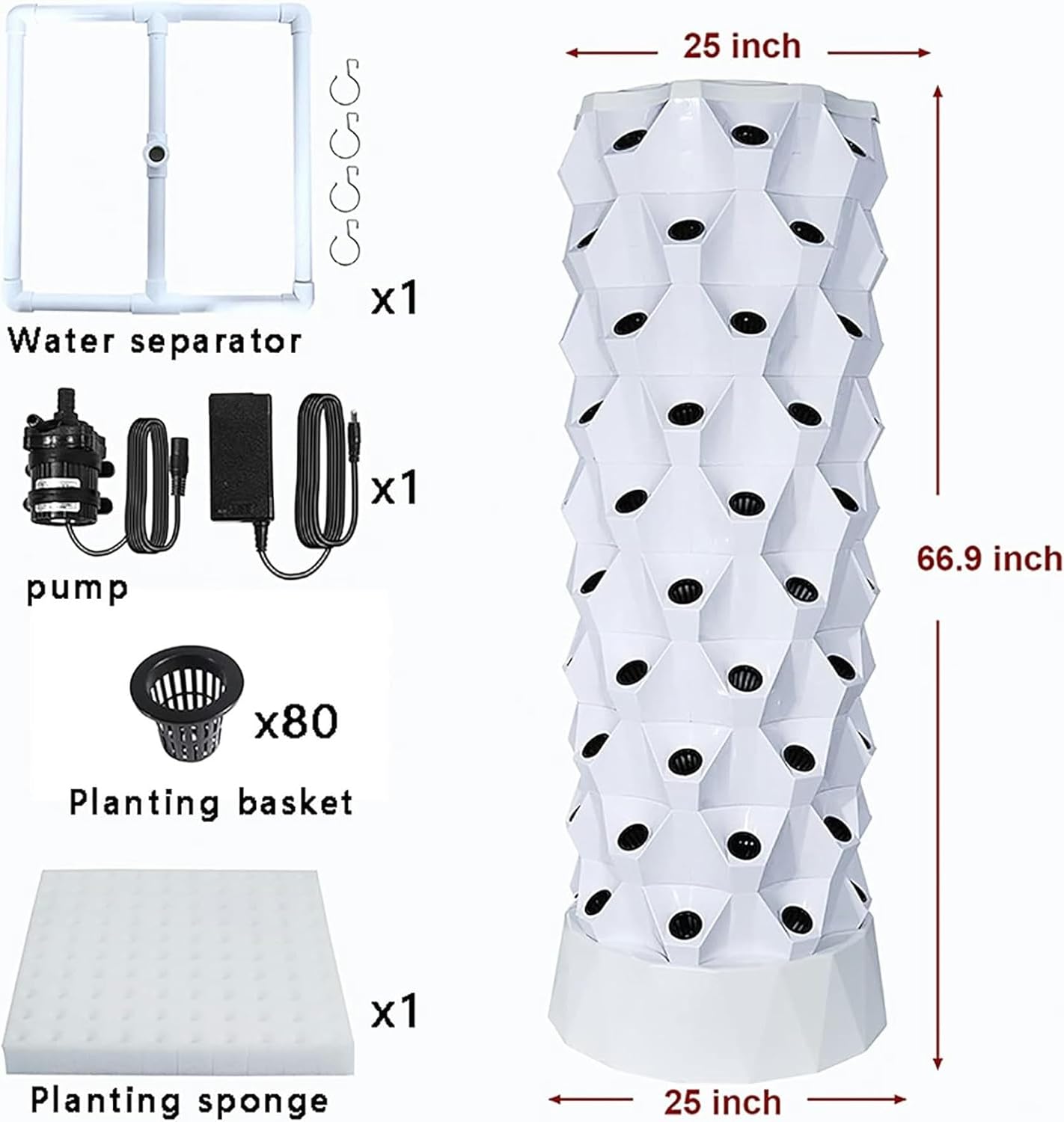 AMNOOL 80 Pots Hydroponics Tower Set Hydroponic Growing System Hydroponic Growing Kit for Indoor & Outdoor with Hydrating Pump Timer Adapter ()