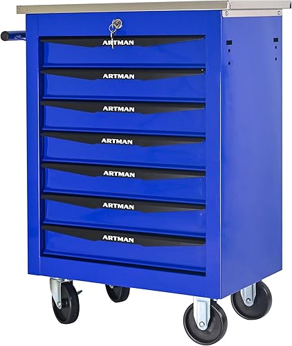 Miniatura 15 de Caja de herramientas con ruedas con 6 cajones, de acero inoxidable, multifuncional, con cerradura, con cerradura, carrito de herramientas rodante,