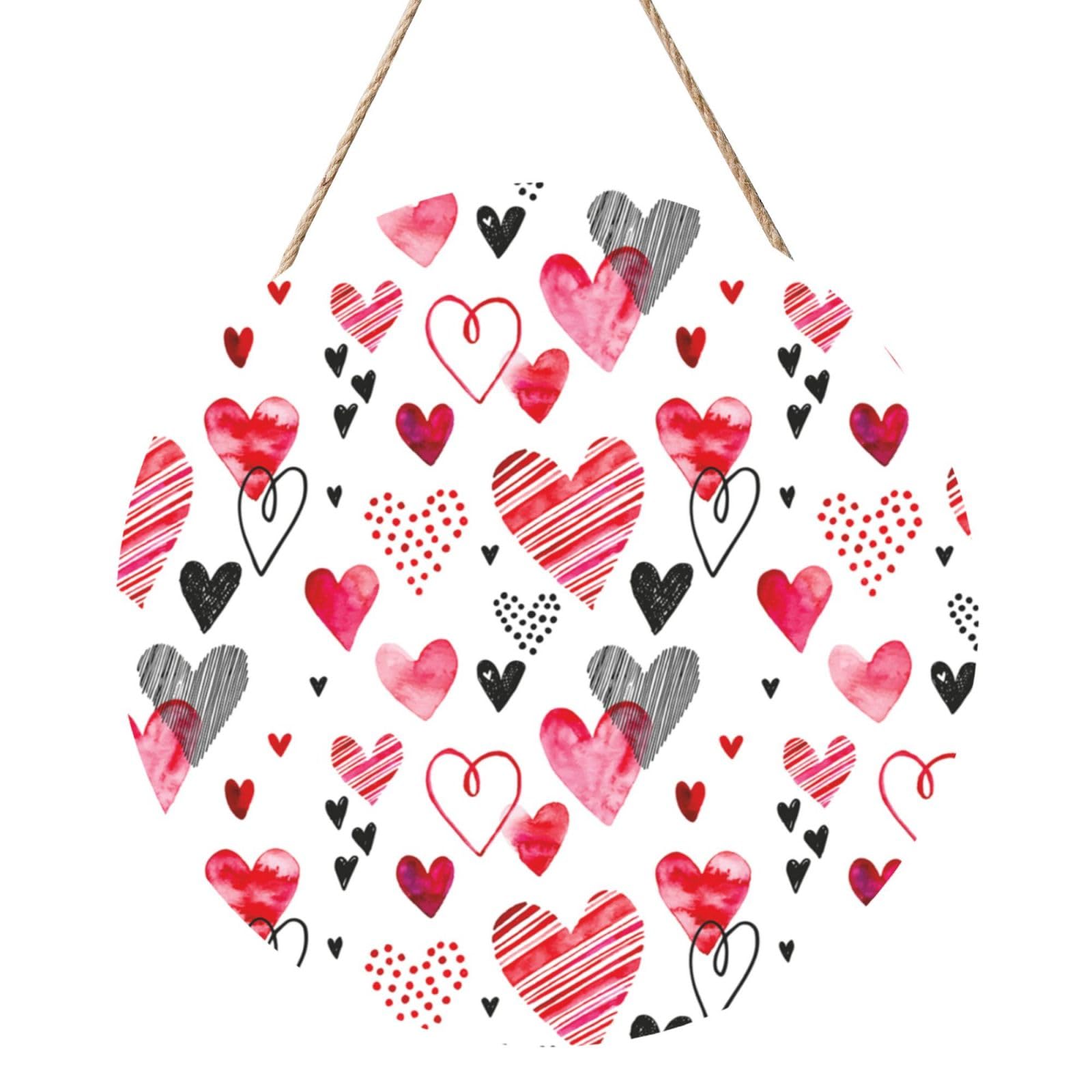 InOmak Heart Shapes, Round Wood Panel Painting 12 in, Wall Hanging Painting For Home