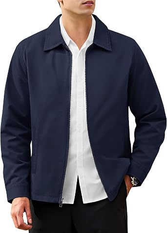 MAGNIVIT Mens Lightweight Jacket Windbreaker Business Casual Coat Laydown Collar Zip Up Jacket with 3 Pockets