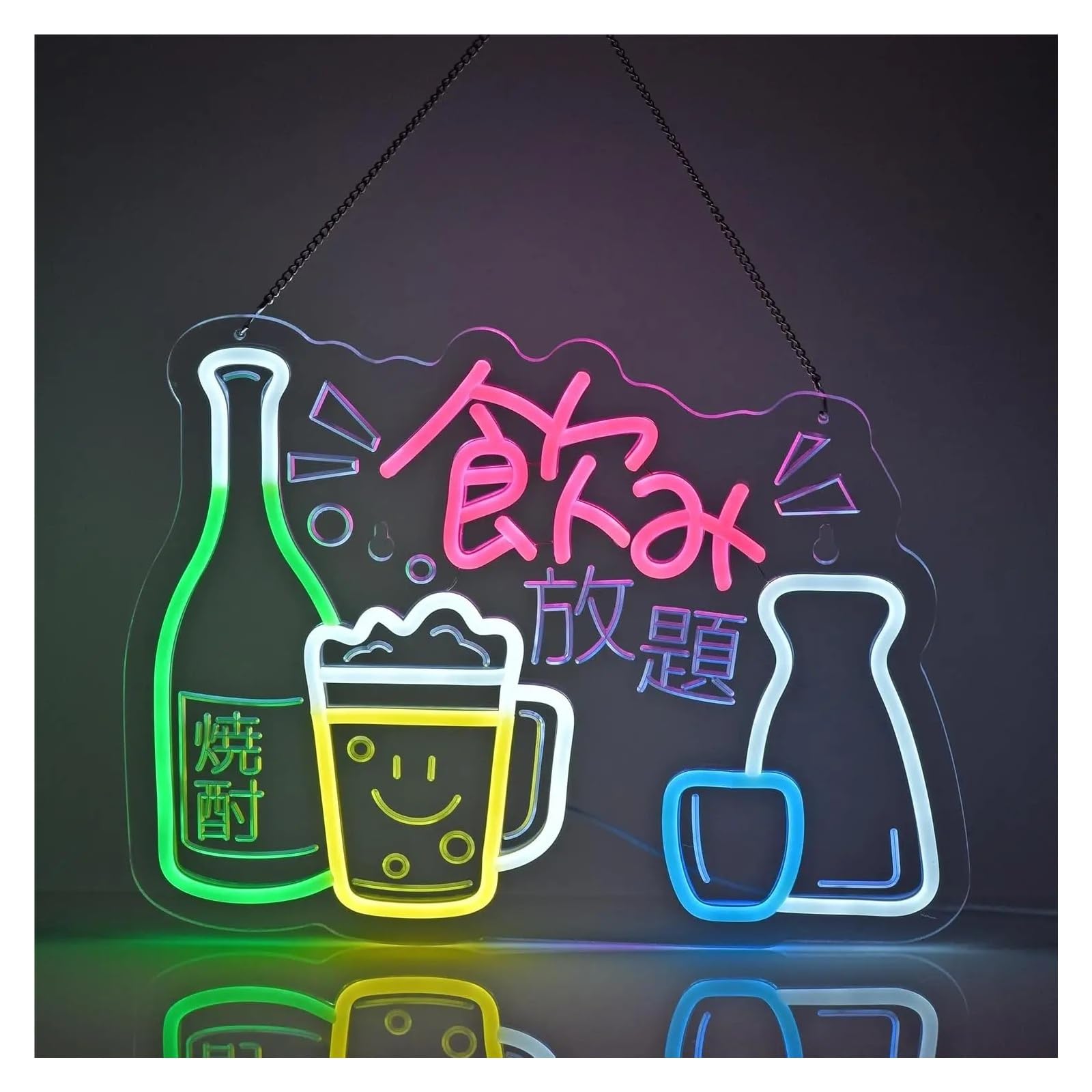 Rongch One Color Hanging Art Signs Unlimited Drinks Neon Sign For Gameroom Bedroom Bar Livingroom Birthday Party Wall Decor 40X30cm