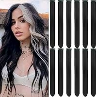 Vista 1 de 12 extensiones de cabello negro con clip, extensiones de cabello de color de 22 pulgadas, extensiones de cabello sintético largo y lacio para mujer