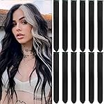 Olldag 12 PCS Black Hair Extensions Clip in, 22 Inch Colored Hair Extensions Party Highlights Long Straight Synthetic Hairpieces for Women Kids Girls