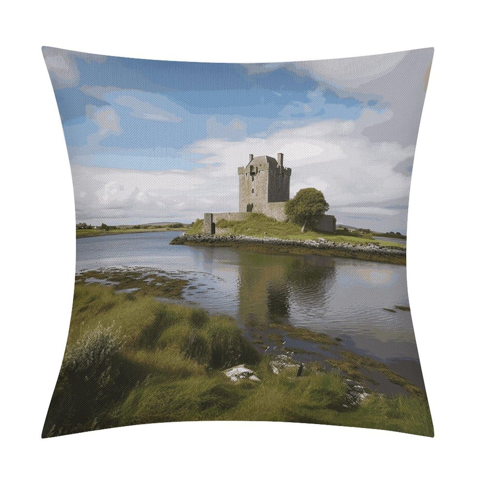 JTREHY View of The Dunguaire Castle Throw Pillow Covers Farmhouse Pillow Cover Standard Pillow Shams Decorative Square Pillowcases Soft Pillow Cases Wrinkle Fade Resistant for Couch Home 18x18 Inch