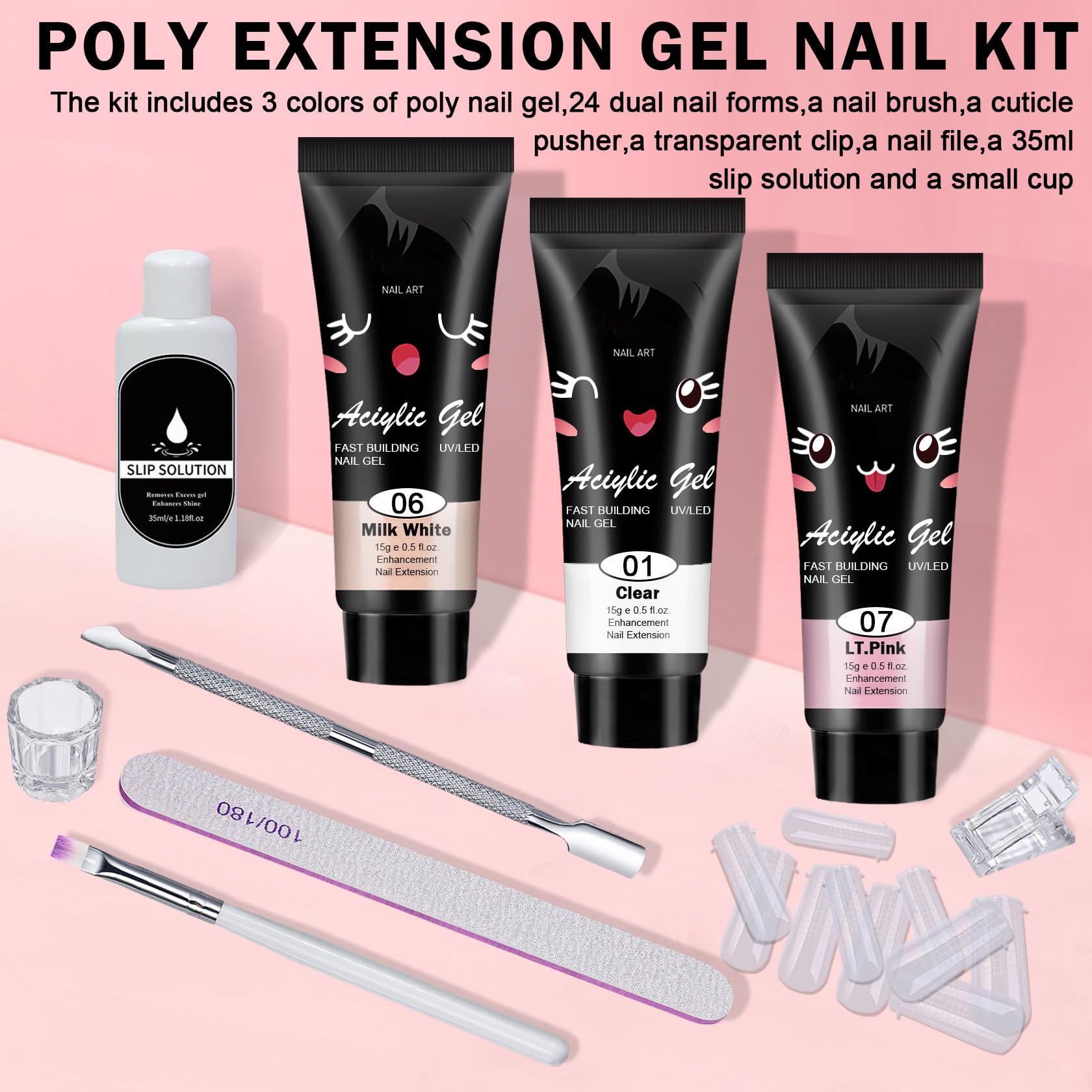 Condition photo showing New/Like New for poly nail gel kit,10pcs poly gel nail kit starter kit,clear white pink builder nail gel,kit de poly gel para uñas completo,with slip solution dual nail forms,nail clips for poly gel