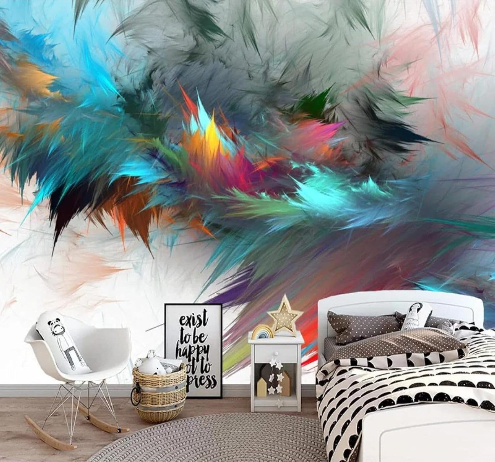 XLMING Abstract Watercolour Art Colourful Feathers 3D Wallpaper Luxury Silk Study Dining Feature Sofa Grey Bedroom Living Room Tv Decorative Wall-250cm×170cm