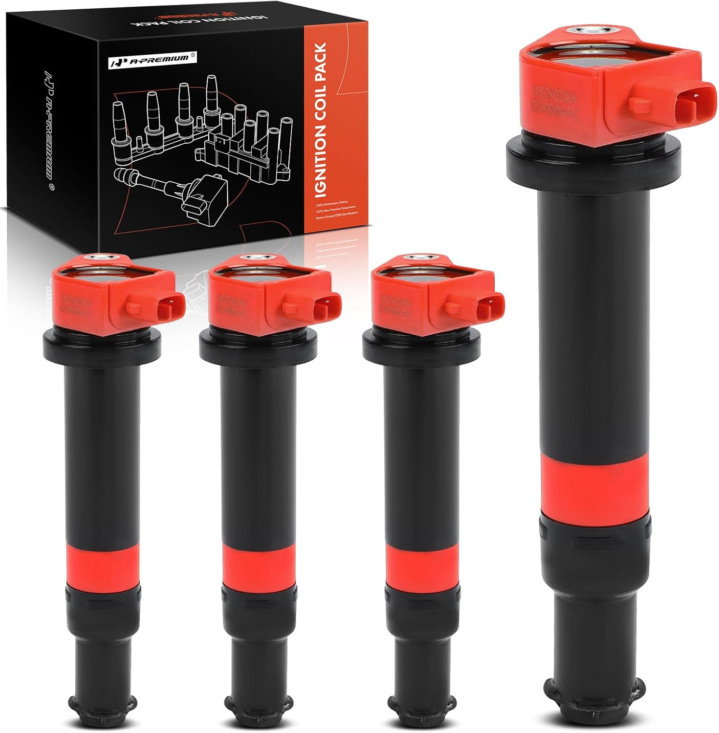 A-Premium Engine Ignition Coil Pack Compatible with Hyundai Accent 2006-2011 & Kia Rio 2006-2011, Rio5 2006-2011, 1.6L, 4-PC Set