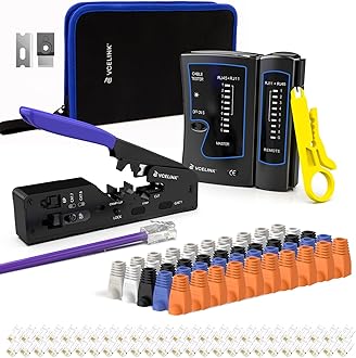 VCELINK RJ45 Crimp Tool Kit, Ethernet Wire Cutter Crimper, All-in-One Network Tool Kit Bag with Network Lan Cable Tester, 50PCS Cat6 Pass Through Connectors, 50PCS Boots, Mini Cable Stripper