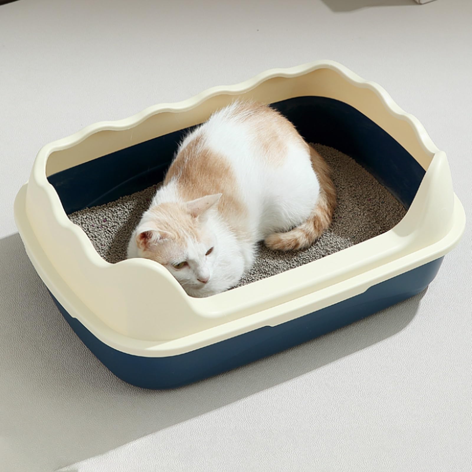 Lettiera per gatti a basso ingresso, vassoio aperto con lati alti e paletta per lettiera, facile da pulire per più gatti