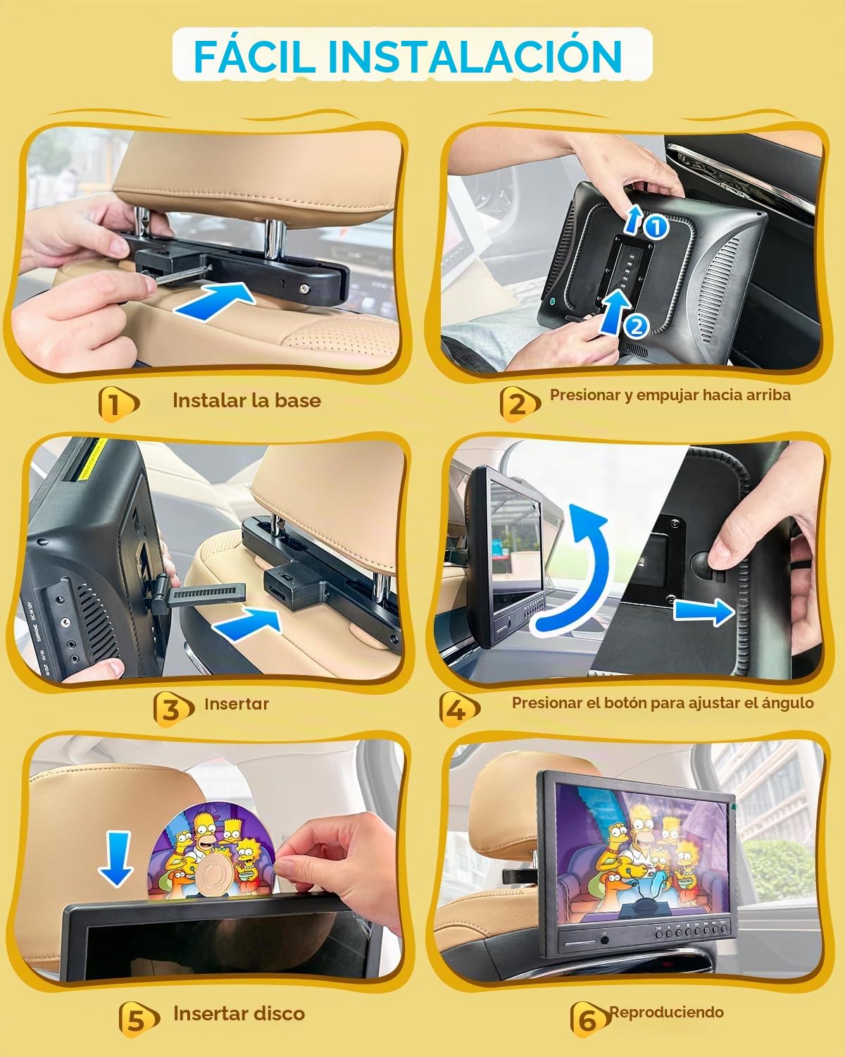 Arafuna Reproductor de DVD para Coche 12,5 Pulgadas,1080p DVD Coche Portátil, Supporte l'entrée USB/TF, HDMI, AV, Non Rechargeable