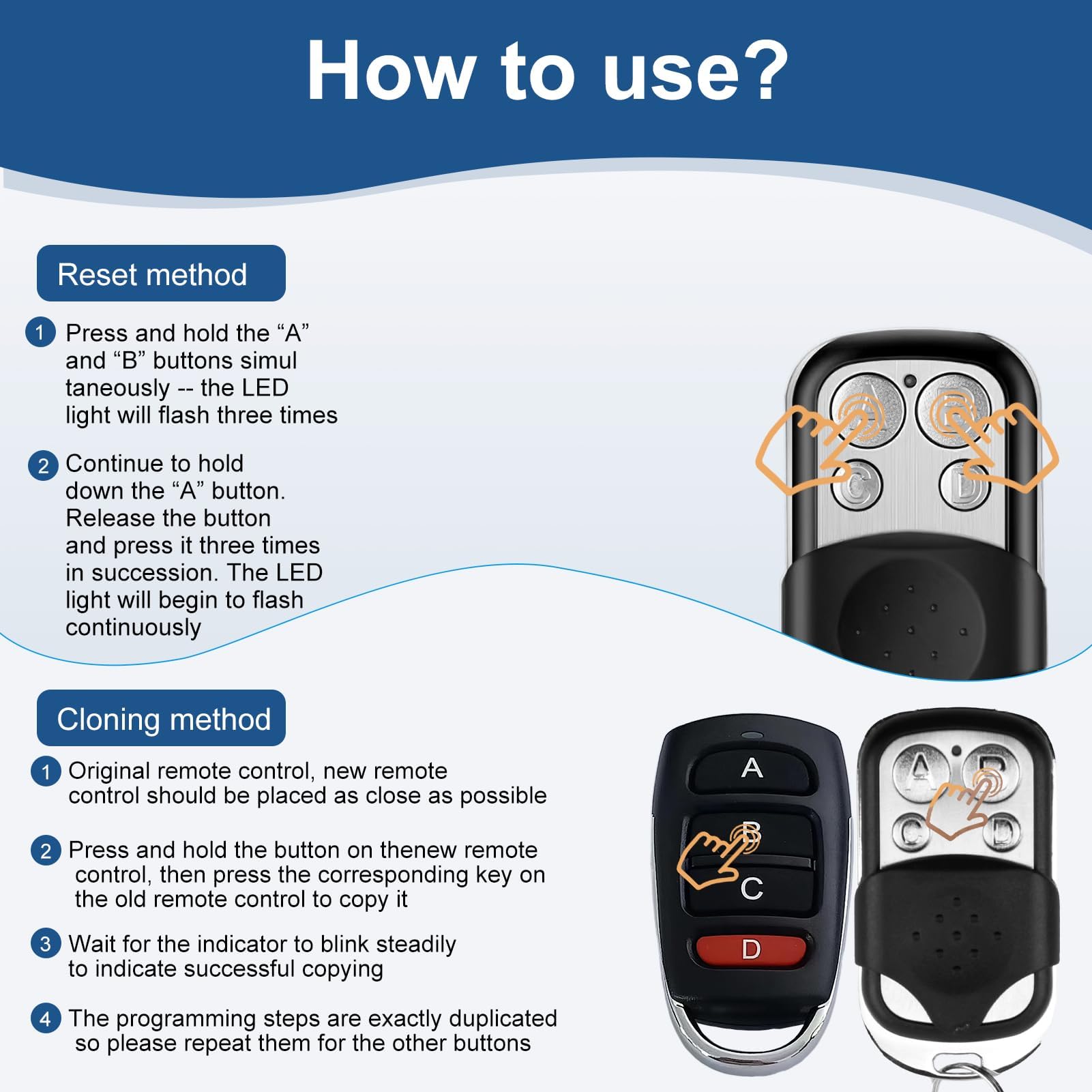 4 unidades de control remoto puerta 433.92 MHz, universal código rodante duplicador, control remoto de garaje inalámbrico de 4 botones para puerta de garaje eléctrica con tapa deslizante