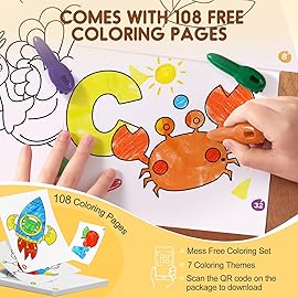 Mess Free Beeswax Crayons for Toddlers, 24 Colors Baby\'s First Washable Jumbo Crayon with 108 FREE Coloring Books PDF Pages, Big Large Crayons for Kids Ages1-3,2-4,4-8 Keep Kids Busy Coloring