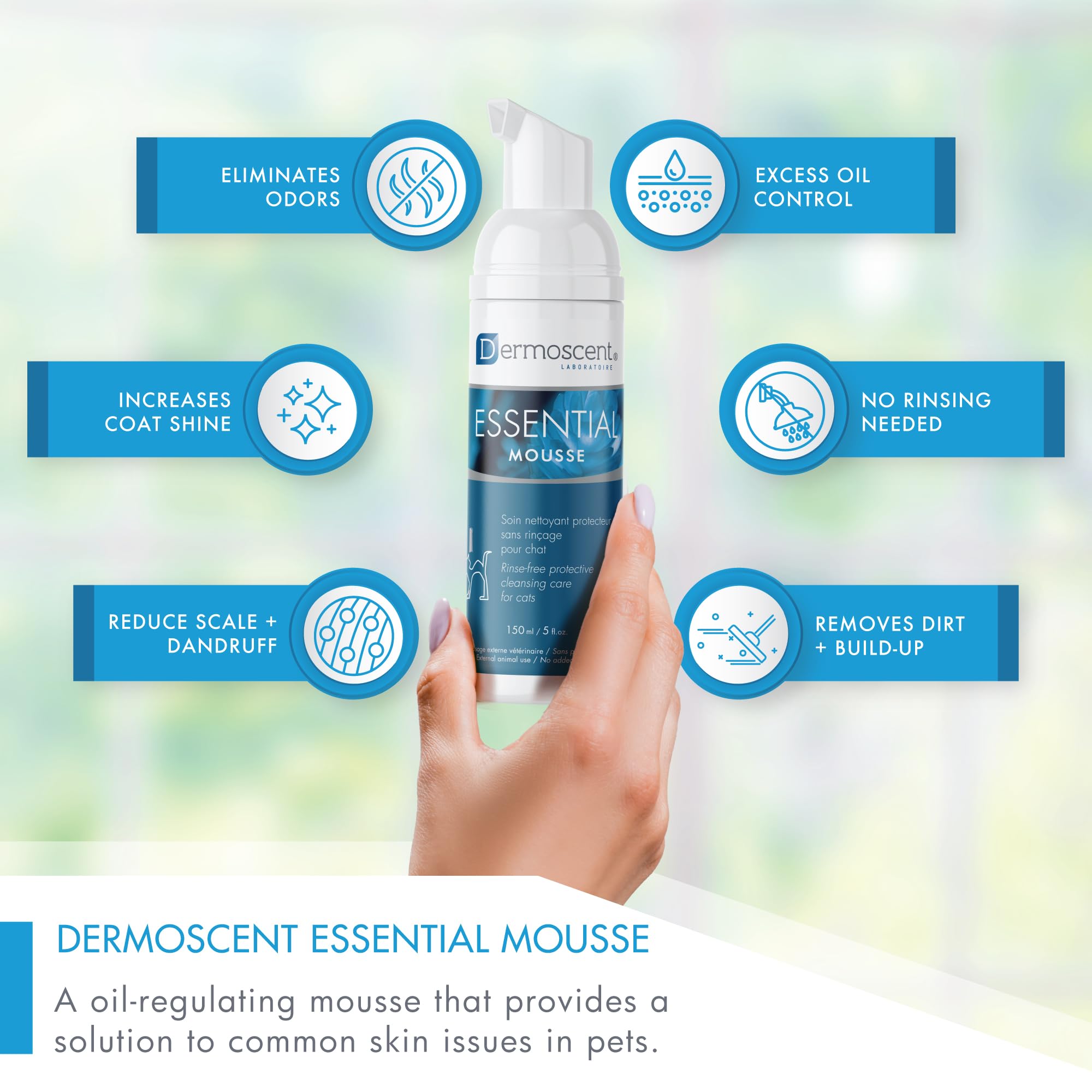 Dermoscent Essential Mousse pour Chat | Soin Nettoyant Protecteur sans Rinçage | 150 ML | Usage Fréquent