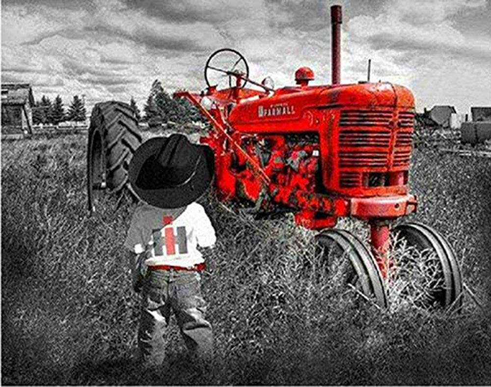Kit Peinture Diamant 5D Tracteur Moissonneuse - 40x40 Cm, DIY, Art Relaxant, Décoration, Cadeau