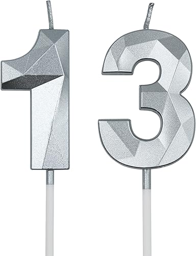 Velas de cumpleaños número 13 y 31 para pastel, velas plateadas con forma de diamante 3D con forma de diamante, decoraciones de cumpleaños,