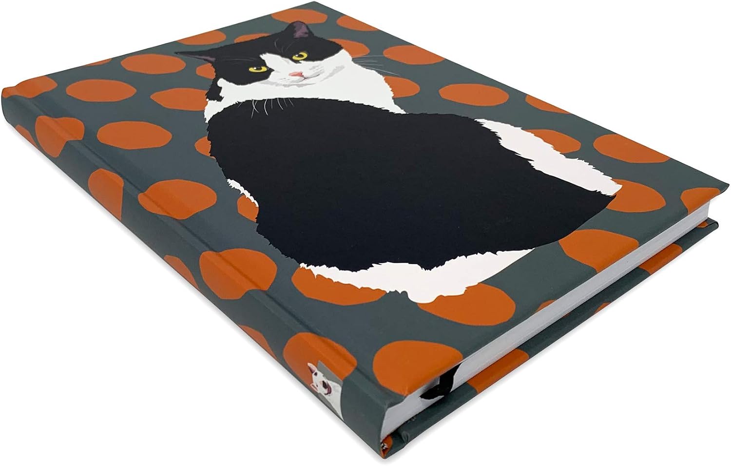 Black and White Cat Hardback Notebook - Premium 160 Page A5 Lined Ruled Travel Journal - Leslie Gerry, Black/White - Image 3