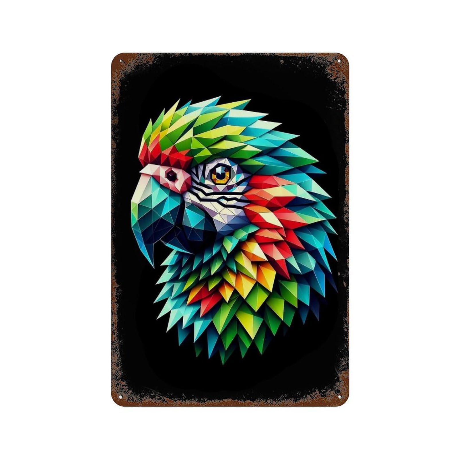Geometric Baby Parrot Rusty Metal Tin Sign 11.8"x7.9", Ideal for Office, Studio And Wall Decor