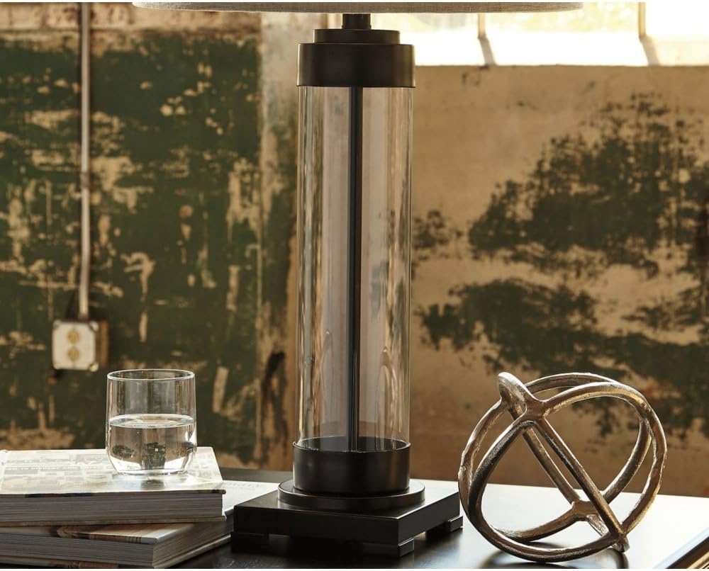 Best Quality 🔥 Signature Design by Ashley Talar Industrial 30 Glass Table Lamp with Drum Shade, Bronze Finish 🛒 Crazy Deals Signature Design by Ashley Talar Industrial 30 Glass Table Lamp with Drum Shade, Bronze Finish