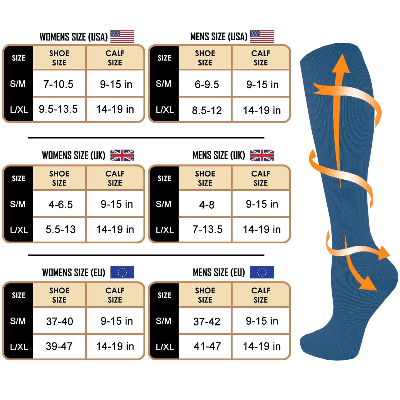 ACTINPUT Bas de Contention Femme et Homme，4 Paires Chaussettes de Compression pour Sportive, Cyclisme, Voyage en Avion, Course à pied, de Grossesse，de Vol et de Voyage